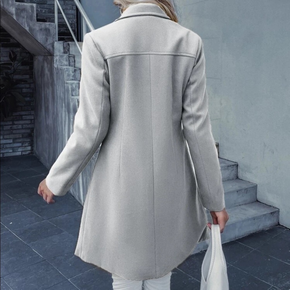 Notched Collar Buttoned Peacoat Jacket Camel - image 6